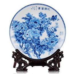 Jingdezhen porcelain & Fortune comes with blooming flowers picture decorative plate ; Style3