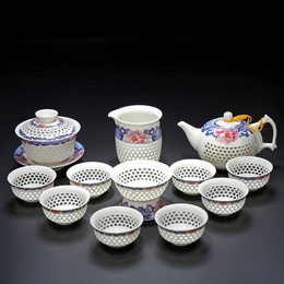 Jingdezhen porselen ve içi boş mavi ve beyaz porselen ve kung fu çay seti ve 12 adet çok; Stil1