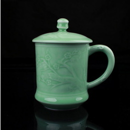 Longquan celadon keramisk te kop med låg kontor kop præget blomme, orkidé, bambus, krysantemum kop; Style1