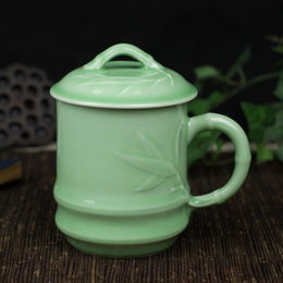 Longquan tasse à thé en céramique céladon avec tasse de bureau de tasse de prune en relief, orchidée, bambou, tasse de chrysanthème; Style3
