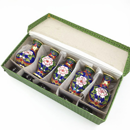 Cloisonne filigree enamel 4-inch filigree peony sets of five small vases