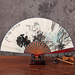 Ventilador pintado a mano de bambú del fan del papel blanco de caoba de 10 pulgadas