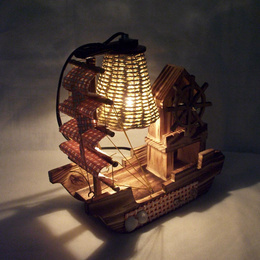 Wooden sailing lamp with clock creative bedroom decoration