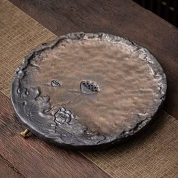 Gilded Coarse-ceramic Round Tea Tray