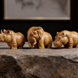 Cedarwood Carved African Animal Ornaments (Set of 3)