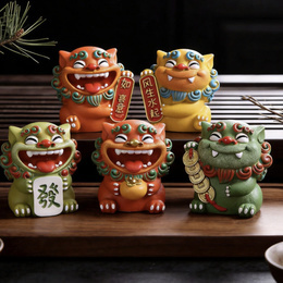 Chinese Guochao Fu Lion Resin Figurine