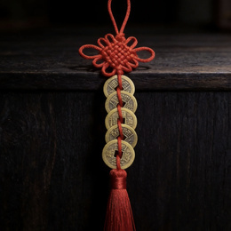 Five Emperor Coins Chinese Knot Hanging Pendant