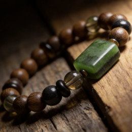 Sandalwood & Jade ′Wushi′ Safety-plaque Bracelet