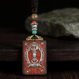Tibetan Thangka Card Necklace (Ebony Amulet)